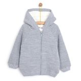 HelloBaby Unisex Basic Hırka İçi Peluşlu Triko Modelli Yaka Uzun Kol Gri Melanj -