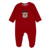 HelloBaby Unisex Kadife Tulum Hayvan Baskılı Çıtçıtlı Bisiklet Yaka Uzun Kol Patikli - Kırmızı