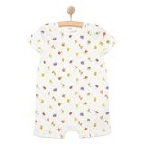 HelloBaby Unisex Kısa Tulum Bisiklet Yaka Kol Reçme - Beyaz