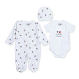 HelloBaby Unisex Tulum-Body-Şapka Slogan Baskılı Çıtçıtlı Bisiklet Yaka Uzun Kol Patikli - Ekru