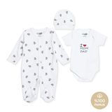 HelloBaby Unisex Tulum-Body-Şapka Slogan Baskılı Çıtçıtlı Bisiklet Yaka Uzun Kol Patikli - Ekru