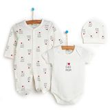 HelloBaby Yenidoğan Baby Mom&Dad Kendinden Eldivenli Unisex Ekru Tulum + Body + Şapka