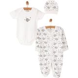 HelloBaby Yenidoğan Bebek Sevimli Fil Kendinden Eldivenli Ekru Tulum + Body + Şapka