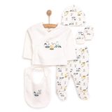 HelloBaby Yenidoğan Erkek Bebek 5li Hastane Çıkışı İnterlok Zarf Yaka Uzun Kol Ekru