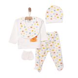 HelloBaby Yenidoğan Erkek Bebek 5li Hastane Çıkışı Seti İnterlok Zarf Yaka Uzun Kol Ekru -