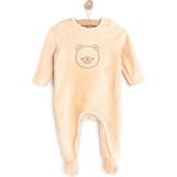 HelloBaby Yenidoğan Erkek Nakışlı Kadife Patikli Tulum Erkek Bebek - 9 Ay - Açık Kahverengi