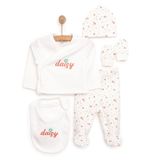 Hellobaby Yenidoğan Kız Bebek 5li Hastane Çıkışı Interlok Zarf Yaka Uzun Kol Ekru