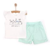HelloBaby Yenidoğan Kız Bebek Tshirt-Şort 2li Takım Bisiklet Yaka Kısa Kol Reçme Mint -