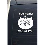 Hellove Arabada Bebek Var Sevimli Beyaz Oto Cam Sticker Hayvan Figürlü İkaz Uyarı Yazısı Beyaz 1 Adet