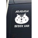 Hellove Arabada Bebek Var Sevimli Beyaz Oto Cam Sticker Hayvan Figürlü İkaz Uyarı Yazısı Beyaz5