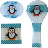 Hellove Cam Gider Kapağı+Cam Kepçe Altlığı Kaşıklık+Cam Sabunluk 3lü Set