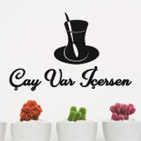 Hellove Çay Var İçersen Duvar Tablosu Dekoratif Ahşap Duvar Yazısı