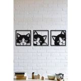 Hellove Duvar Dekoru 3 lü Kedi Duvar Tablosu Ahşap Kedi Dekoratif Obje