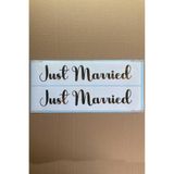 Hellove Gelin Arabası Plakalık Just Married Yazılı Beyaz Üzeri Gold Yazı Kendinden Yapışkanlı
