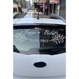 Hellove Gelin Arabası Sticker Süs Beyaz Renk 75x17cm Dekoratif İsim ve Tarih Yazılı Etiket