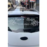 Hellove Gelin Arabası Sticker Süs Dekoratif İsim ve Tarih Yazılı Özel Etiket Beyaz