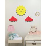 Hellove Güneş + 2 Kırmızı Bulut Duvar Süsü Çocuk Odası Bebek Odası Duvar Süsü Duvar Dekoru