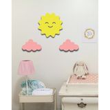 Hellove Güneş + 2 Pembe Bulut Duvar Süsü Çocuk Odası Bebek Odası Duvar Süsü Duvar Dekoru