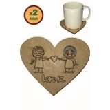 Hellove Kalpli Ahşap Bardak Altlığı 2 lı Set Sevgililere Bardak Altlığı Seti