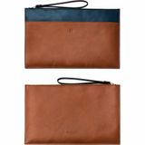 HELMBROOK London Unisex Debriyaj Hakiki Deri Çanta ile Bileklik & Zip Kapatma Şık Hediye Doğum Günü Yıldönümü Noel için, Lacivert-tan