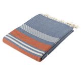 Helsinki Sertifikalı Organik Peştamal Plaj Havlusu Ekstra Uzun Mavi-Ekru Çizgili 200x95 cm. Çok Amaçlı Banyo, Plaj, Spa, Fitness, Yoga Mat Örtüsü (Fiesta)