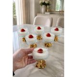 HELVACIOĞLU AKSESUAR 6'lı Ayaklı Cam Yuvarlak Kase Gold - Tatlı Kasesi, Magnolia Kasesi, Sütlaçlık, Çerezlik, Şekerlik
