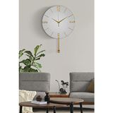 Helvacıoğlu Aksesuar Gerçek Aynalı Tokmak Detaylı Modern Duvar Saati 30 cm Metal Yuvarlak Tasarım - Beyaz