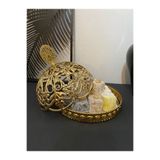 HELVACIOĞLU AKSESUAR Metal Kapaklı Şekerlik, Lokumluk, Çikolatalık, Bayram Şekeri Sunumluk 15 cm Gold