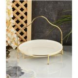 Helvacıoğlu Tek Katlı Gold Standlı Porselen Tabaklı 28 x 22 cm Sunumluk TP0013G - Beyaz - Altın