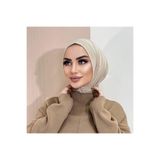 Helya Kadın Tesettür Açık Gri Çıtçıtlı Boyunluk Hijap Bone Model Eşarp Şal Çıtçıtlı