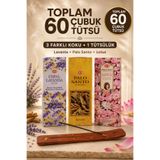 Hem 3 Çeşit Çubuk Tütsü Seti 60 Adet Lavanta Palo Santo Lotus Kokulu Ahşap Tütsülük Dahil