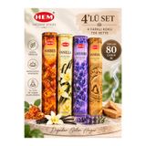 Hem Çubuk Tütsü 4'lü Set 80 Adet – Amber, Vanilya, Lavanta, Sandal