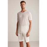 Hemington Ajur Desen Keten Pamuk Karışım Beyaz Triko T-Shirt - L - Off White