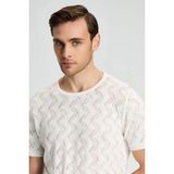 Hemington Keten Pamuk Ajur Desen Bisiklet Yaka Kırık Beyaz Triko T-Shirt - Off White