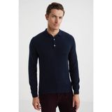 Hemington Polo Yaka Lacivert Saf Kaşmir Kazak - Navy