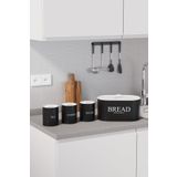 hemlife 4 Lü Ekmeklik Set Metal Kapak Çay Kahve Şeker Tezgah Üstü Dolap Içi Set Siyah/beyaz