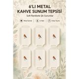 hemlife 6’lı Metal Kahve Sunum Tepsisi Seti Kuş Desenli Krem Kulplu Servis Tepsisi (17*30 cm - KREM- KUŞ DESEN )