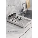 hemlife Bulaşıklık & Bulaşık Kurutma Sepeti – 42x26 cm Çok Bölmeli Modern Mutfak Düzenleyici Krem-Gri