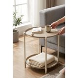 hemlife Çift Tepsili Katlanır Orta Yan Yuvarlak Sehpa Metal Ayak - Modern Sehpa 44 cm Tepsi Deri Kulplu KREMAYAKHAKVETEPSİ