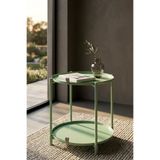 hemlife Çift Tepsili Katlanır Orta Yan Yuvarlak Sehpa Metal Ayak - Modern Sehpa 44 cm Tepsi Deri Kulplu