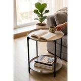 hemlife Çift Tepsili Katlanır Orta Yan Yuvarlak Sehpa Metal - Modern Sehpa 50x44 cm Tepsi Deri Kulplu
