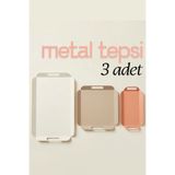 hemlife Metal Sunum Tepsi Seti, Soft Renkler , Modern Çay Kahve Sunum Tepsisi , 3 ADET TAKIM (KREM-KAHVE-PEMBE )