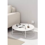 hemlife Tepsili Sehpa 70 Cm Yuvarlak Çıkarılabilir Tepsi Metal Ayak - Modern Sehpa Beyaz