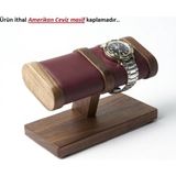 Hemm Wood | Hemm Unique El Yapımı Ceviz Kaplama Saat ve Takı Standı – Dogal Amerikan Ceviz Kaplama , Yumusak Deri Kaplamali, Bileklik Sergileme Ünitesi – Ipek Mat Vernikli - Bordo