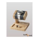 hemmwood Hemm Wood | Unique Single Oak El Yapımı Ahşap Saat ve Takı Standı – Deri Yastıklı Bileklik Sergileme Ünitesi – İpek Mat Vernikli