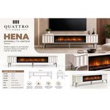 Hena Elektrikli Şömineli Tv Ünitesi 160 Cm Krem Beyaz Krom Ayaklı Modern Tv Sehpası