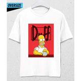 Hena Homer Duff Oversize Tişört Beyaz Oversize Karikatür Mizah Koleksiyon Erkek/Kadın