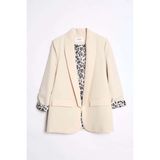 Hena Store Leopar Desenli Astarlı Blazer Ceket - Bej - 36
