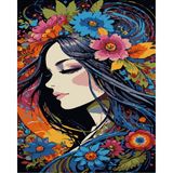 Hengam Sayılarla Boyama Kasnaklı Tablo Seti. Fırça Boya Dahil 40X50CM *çiçek Saçlı Kadın*