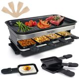 HengBo Raclette Izgara 8 Kişilik, 8 Tava, 1500W, Izgara Plakalı Masa Izgarası - Siyah